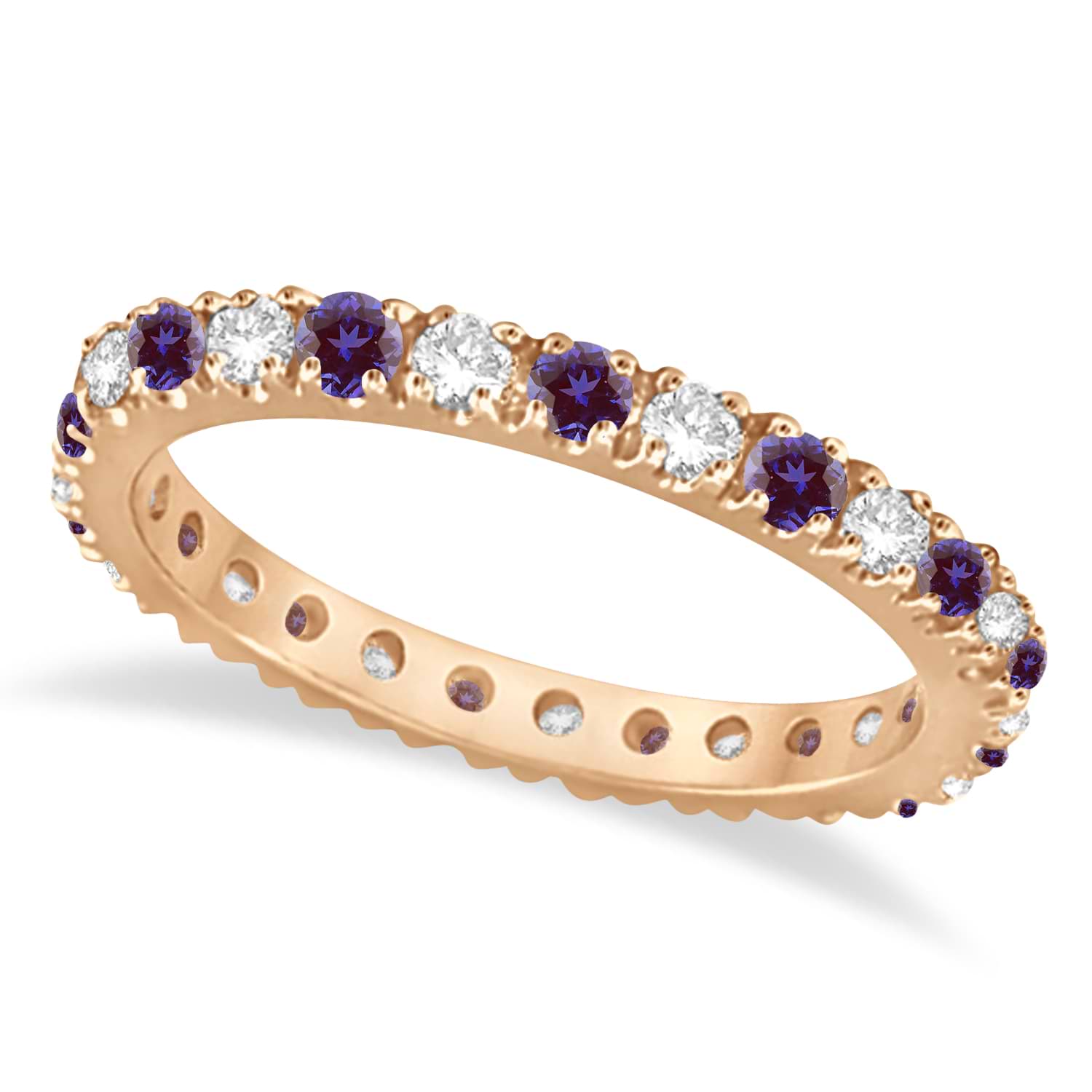 Lab Alexandrite & Diamond Eternity Stackable Ring Band 14K Rose Gold (0.75ct)