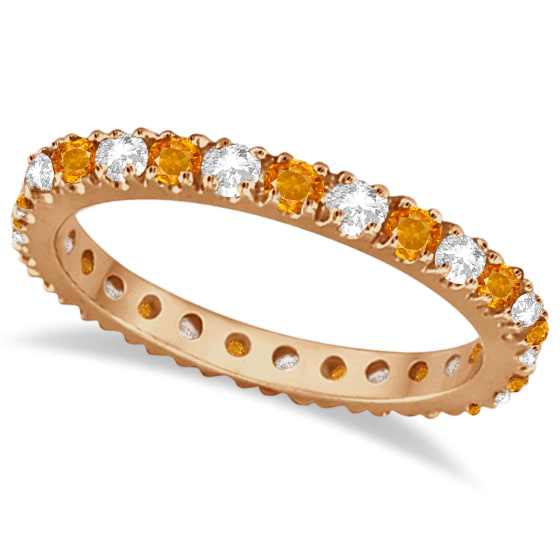 Diamond and Citrine Eternity Ring Stackable Band 14K Rose Gold (0.64ct)