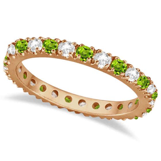 Diamond & Peridot Eternity Ring Stackable Band 14K Rose Gold (0.64ct)