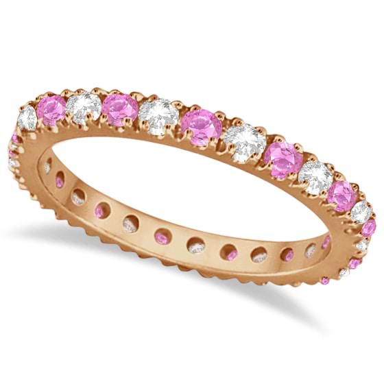 Diamond & Pink Sapphire Eternity Band Stackable 14k Rose Gold (0.63ct)