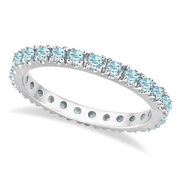 Aquamarine Eternity Stackable Ring Guard Band 14K White Gold (0.50ct)