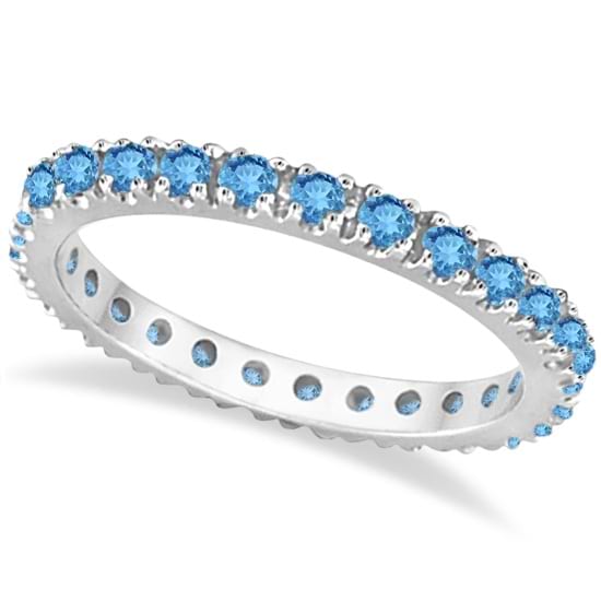Blue Topaz Eternity Stackable Ring Band 14K White Gold (0.75ct)