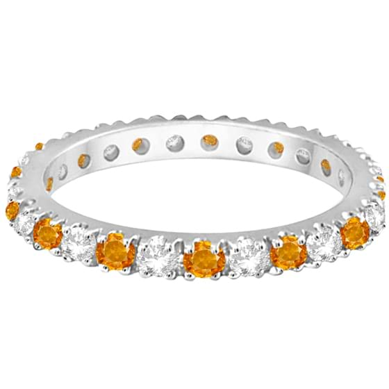 Diamond and Citrine Eternity Ring Guard Band 14K White Gold (0.64ct)