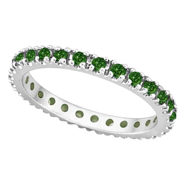 Emerald Eternity Stackable Ring Band 14K White Gold (0.75ct)