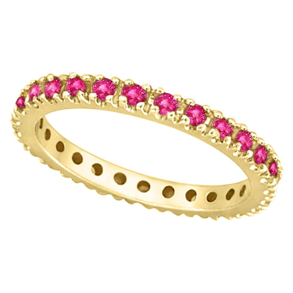 Pink Sapphire Eternity Ring Stackable Band 14k Yellow Gold (0.73ct)