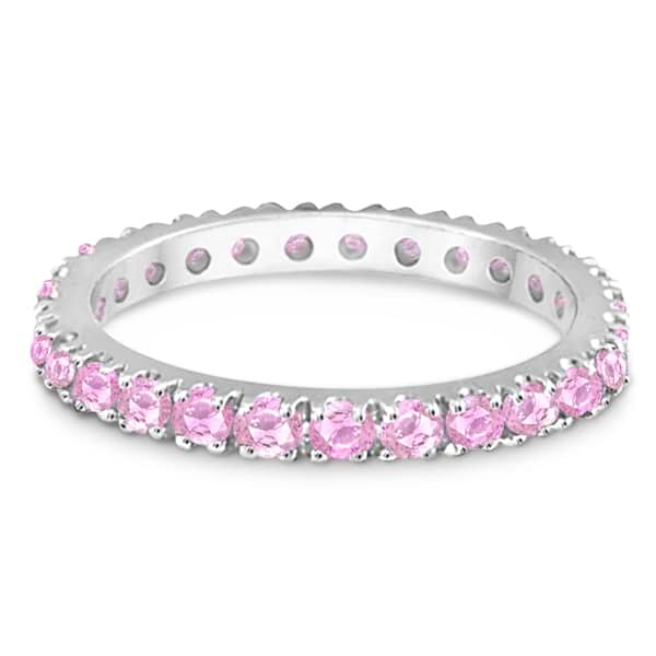 Pink Sapphire Eternity Ring Stackable Band 14k White Gold (0.73ct)