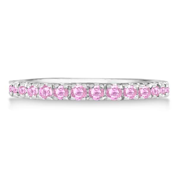 Pink Sapphire Eternity Ring Stackable Band 14k White Gold (0.73ct)