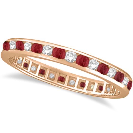 Ruby & Diamond Channel Set Ring Eternity Band 14k Rose Gold (1.04ct)