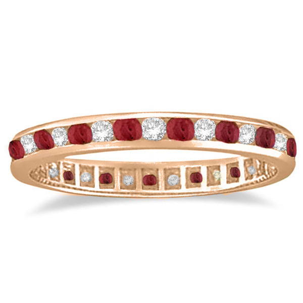 Ruby & Diamond Channel Set Ring Eternity Band 14k Rose Gold (1.04ct)