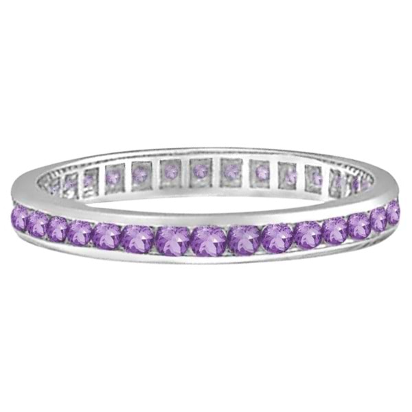 Amethyst Channel Set Eternity Ring Band 14k White Gold (1.00ct)