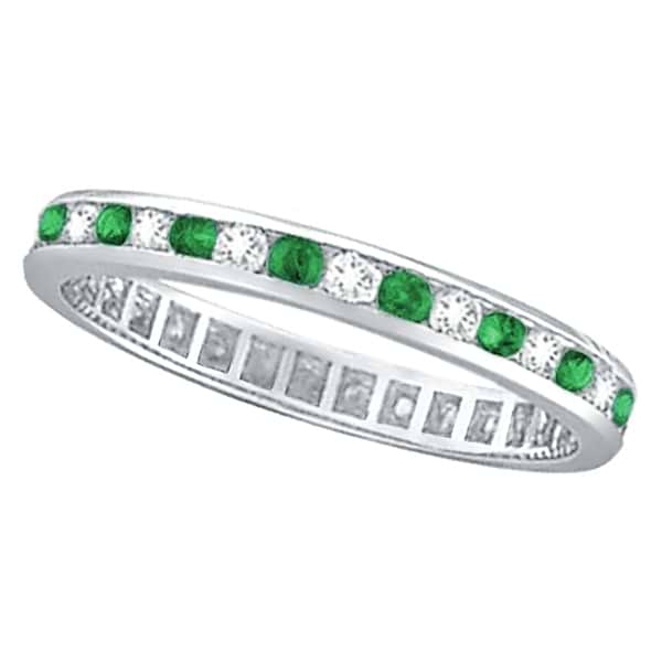 Emerald & Diamond Channel Set Eternity Band Ring Palladium (1.04ct)