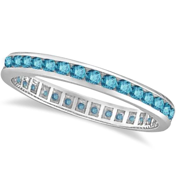 Channel-Set Fancy Blue Diamond Eternity Ring 14k White Gold (1.00ct)