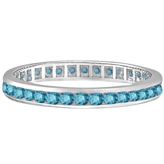 Channel-Set Fancy Blue Diamond Eternity Ring 14k White Gold (1.00ct)