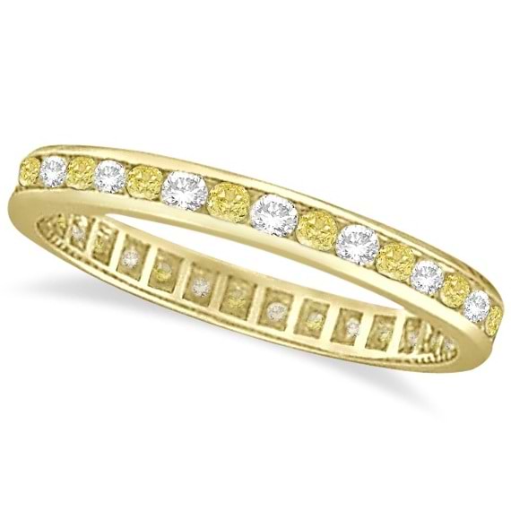 Channel-Set Yellow & White Diamond Eternity Ring 14k Y Gold (1.00ct)