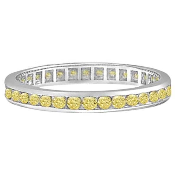 Channel Set Yellow Canary Diamond Eternity Ring 14k White Gold (1.00ct)