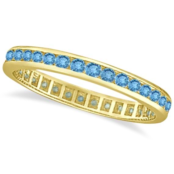 Blue Topaz Channel-Set Eternity Ring Band 14k Yellow Gold (1.00ct)