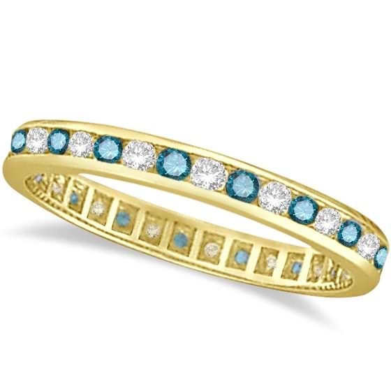 Blue & White Diamond Channel Set Eternity Ring 14k Yellow Gold (1.00ct)