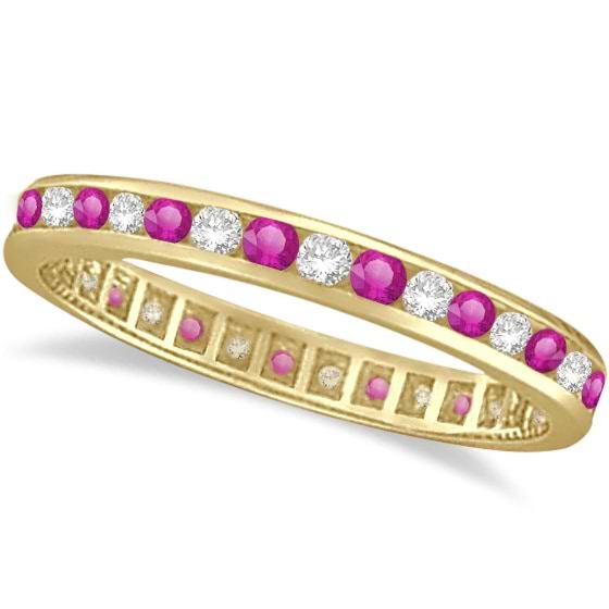 Pink Sapphire & Diamond Channel Set Eternity Band 14k Y. Gold (1.04ct)