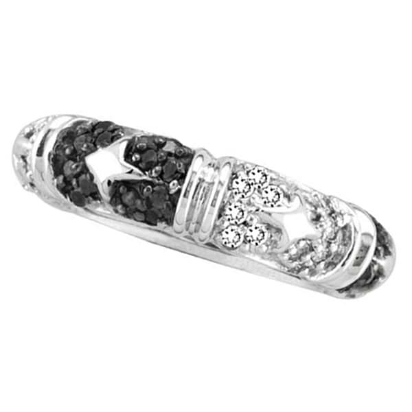 Black and White Diamond Ring Wide Band 14k White Gold (1.00ct)