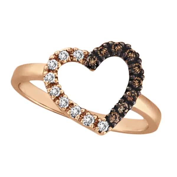 White & Champagne Diamond Heart Shaped Ring 14k Rose Gold (0.25ctw)