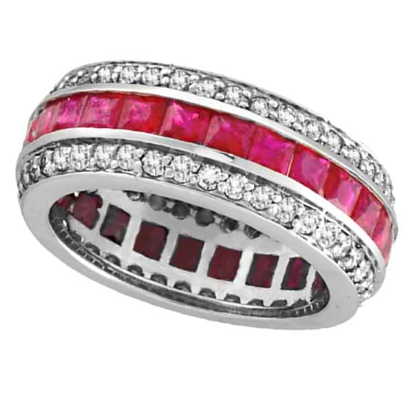 Princess Ruby and Diamond Eternity Ring 14k White Gold (5.70ctw)