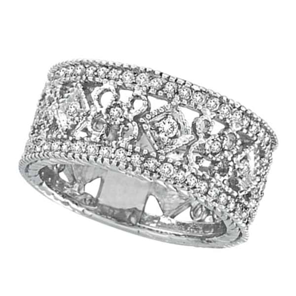 Antique Style Diamond Eternity Ring Wide Band 14k White Gold (0.66ctw)