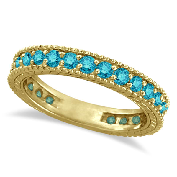 Blue Diamond Eternity Ring with Milgrain 14k Yellow Gold (1.00ct)