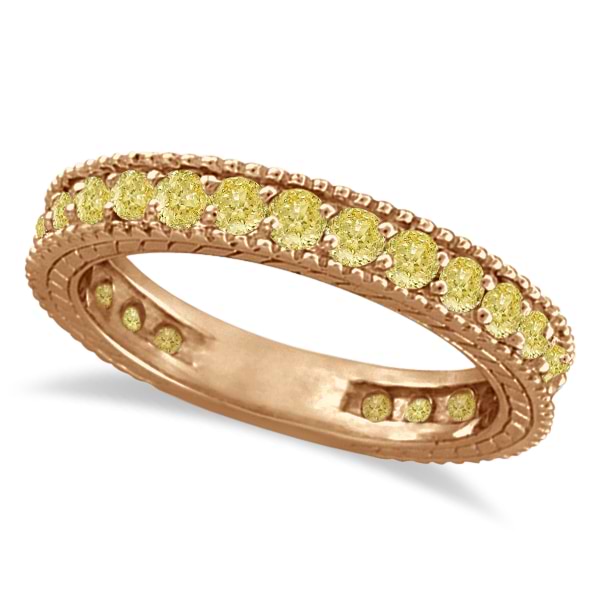 Fancy Yellow Canary Diamond Eternity Ring Band 14k Rose Gold (1.00ct)
