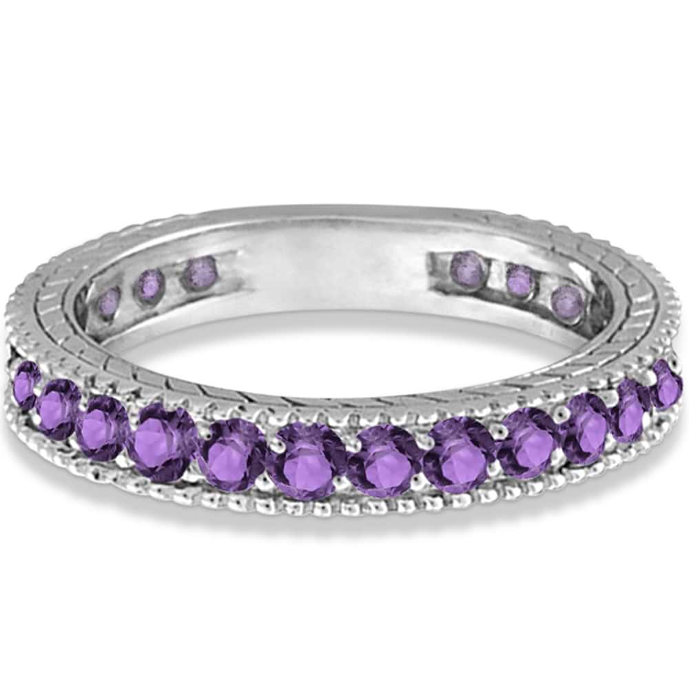 Amethyst Eternity Ring Anniversary Ring Band 14k White Gold 1.16ct - IR1699