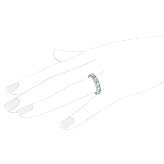 Diamond & Aquamarine Eternity Ring Band 14k White Gold (1.08ct)