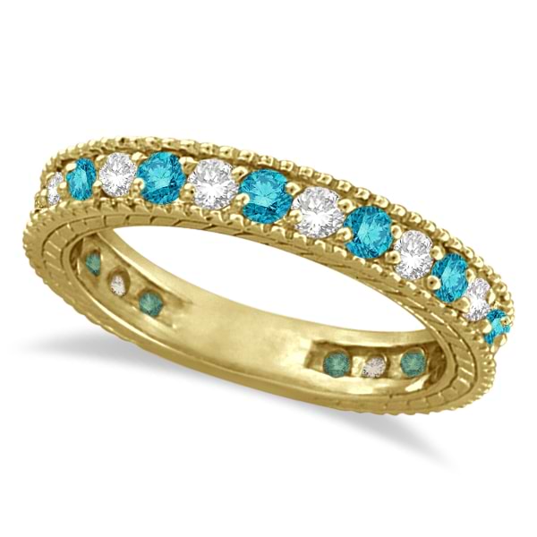 White and Blue Diamond Ring Eternity Band 14k Yellow Gold (1.00ct)