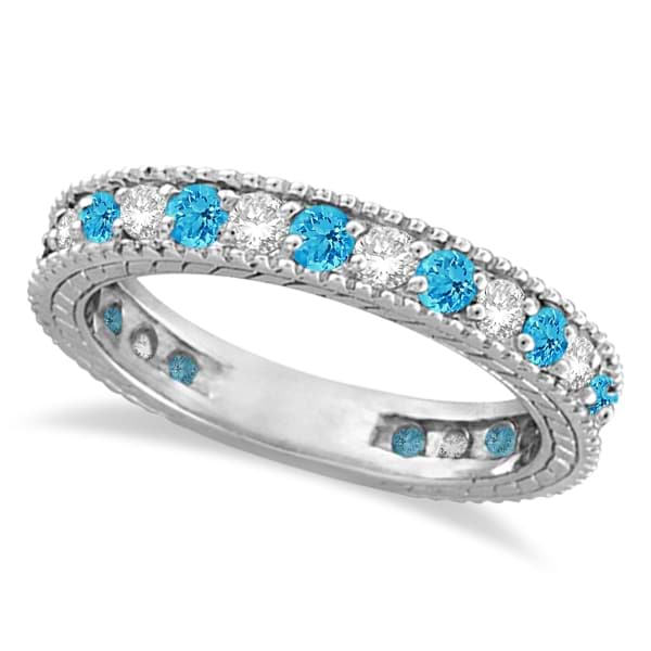 Diamond & Blue Topaz Eternity Ring Band 14k White Gold (1.08ct)
