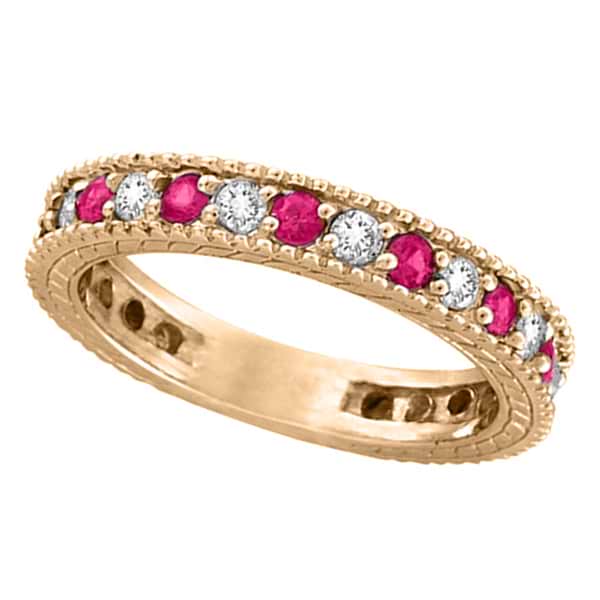 Diamond and Pink Sapphire Ring Anniversary Band 14k Rose Gold (1.08ct)