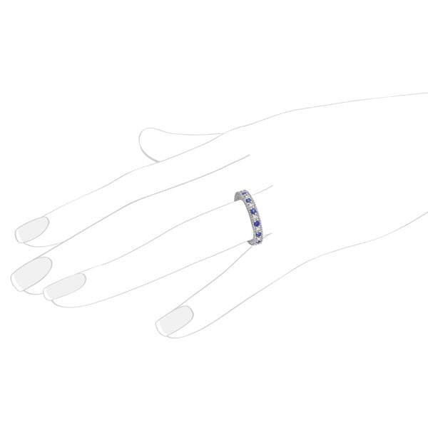 Diamond & Blue Sapphire Anniversary Ring Band in 14k White Gold (1.08 ctw)