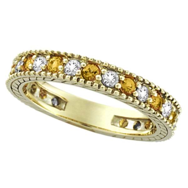 Diamond & Yellow Sapphire Eternity Ring Band 14k Yellow Gold (0.90ct)