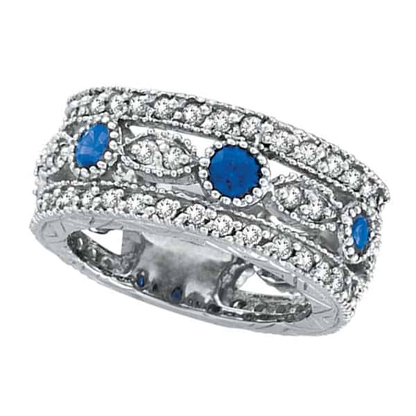 Blue Sapphire & Diamond Eternity Venetian Ring 14k White Gold (2.14 ct)