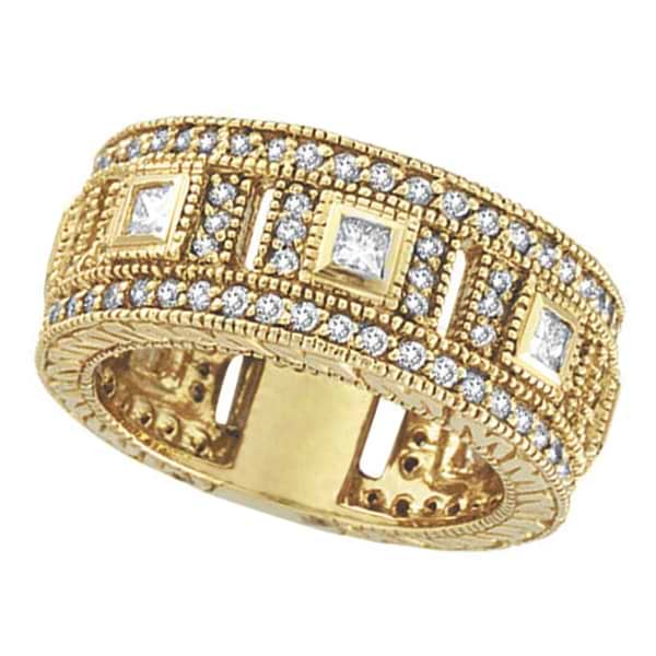 Round & Princess Eternity Diamond Byzantine Ring 14k Yellow Gold (1.72ct)