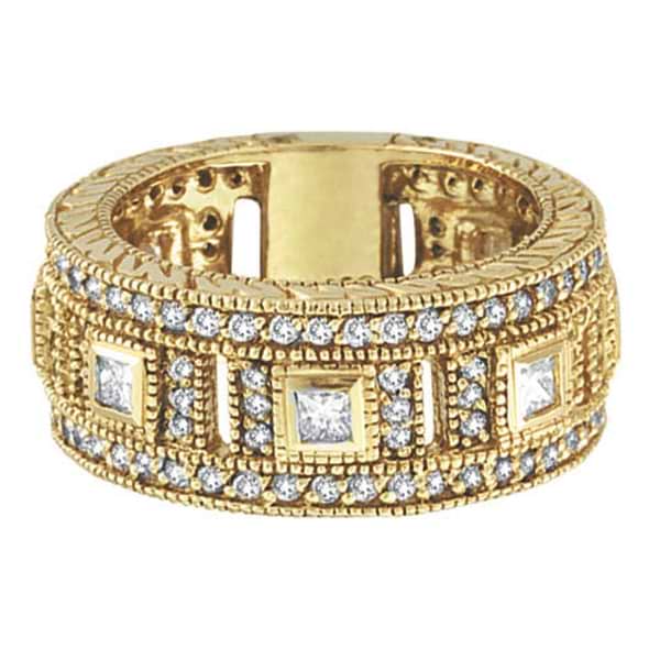 Round & Princess Eternity Diamond Byzantine Ring 14k Yellow Gold (1.72ct)