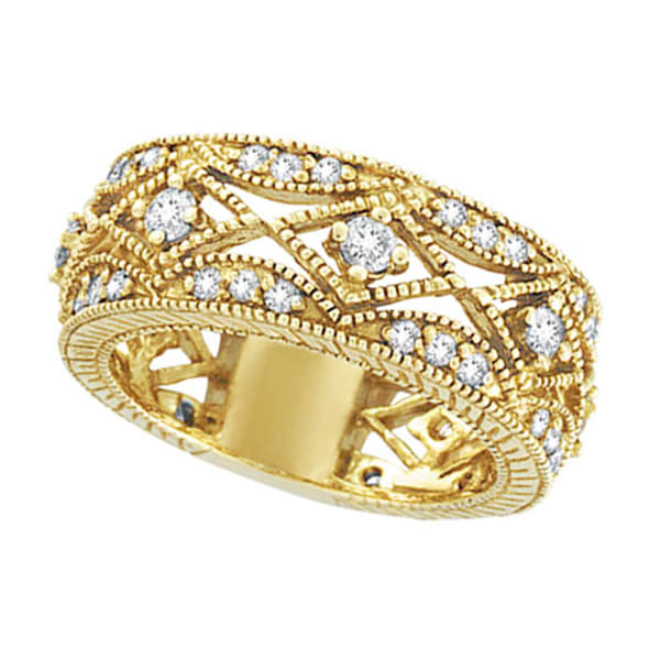 Antique Style Diamond Ring Filigree Band in 18k Yellow Gold (1.00ct)