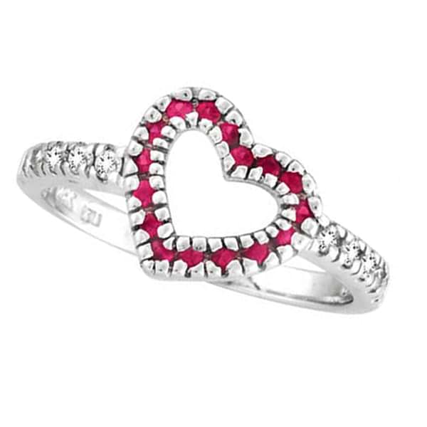 Pink Sapphire & Diamond Heart Ring in 14k White Gold (0.44 ctw)