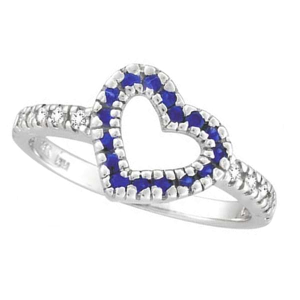 Blue Sapphire & Diamond Heart Ring in 14k White Gold (0.44 ctw)