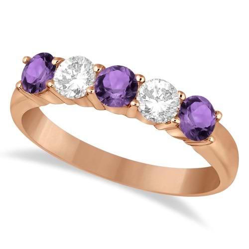Five Stone Diamond and Amethyst Ring 14k Rose Gold (1.36ctw)