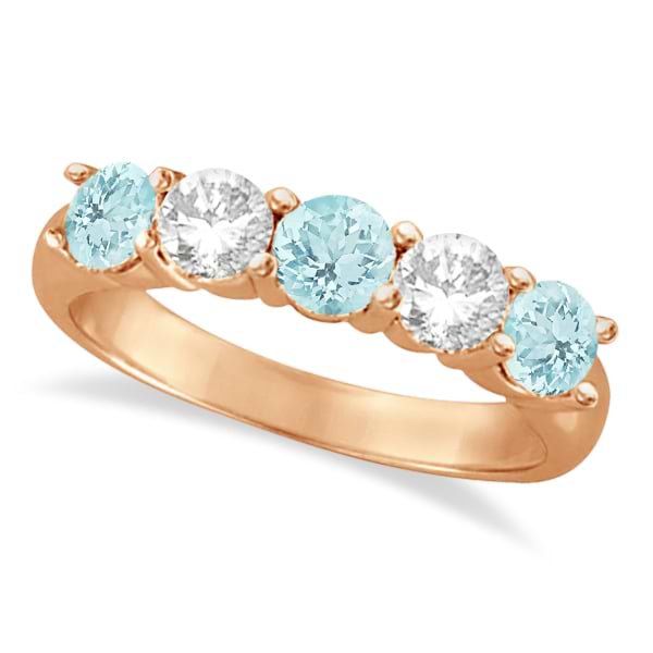Five Stone Diamond and Aquamarine Ring 14k Rose Gold (1.92ctw)