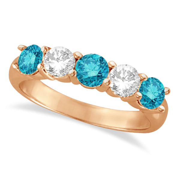 Five Stone White and Blue Diamond Ring 14k Rose Gold (1.50ctw)