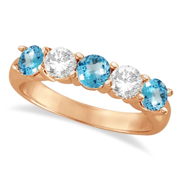 Five Stone Diamond and Blue Topaz Ring 14k Rose Gold (1.92ctw)