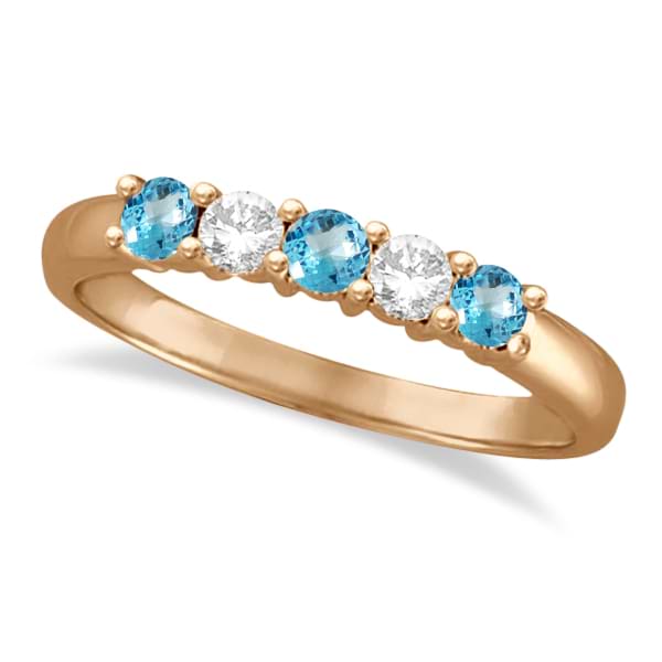Five Stone Diamond and Blue Topaz Ring 14k Rose Gold (0.67ctw)