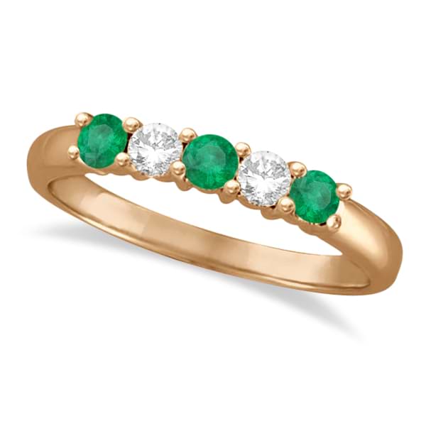 Five Stone Diamond and Emerald Ring 14k Rose Gold (0.55ctw)