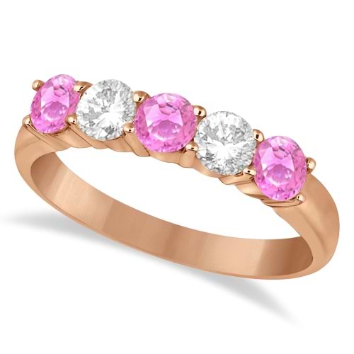Five Stone Diamond and Pink Sapphire Ring 14k Rose Gold (1.08ctw)