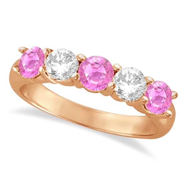 Five Stone Diamond and Pink Sapphire Ring 14k Rose Gold (1.95ctw)