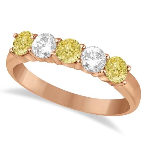 Five Stone White & Fancy Yellow Diamond Ring 14k Rose Gold (1.00ctw)